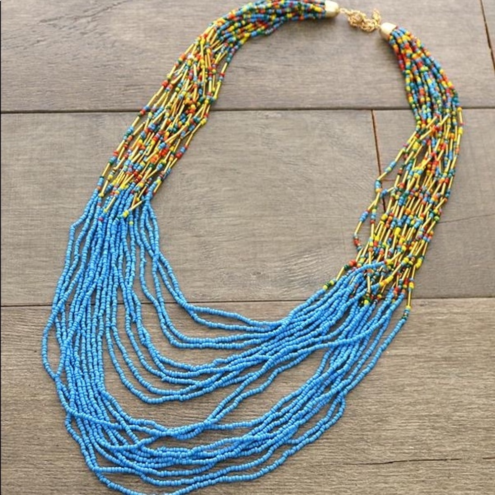 Seed bead blue multicolored layered necklace